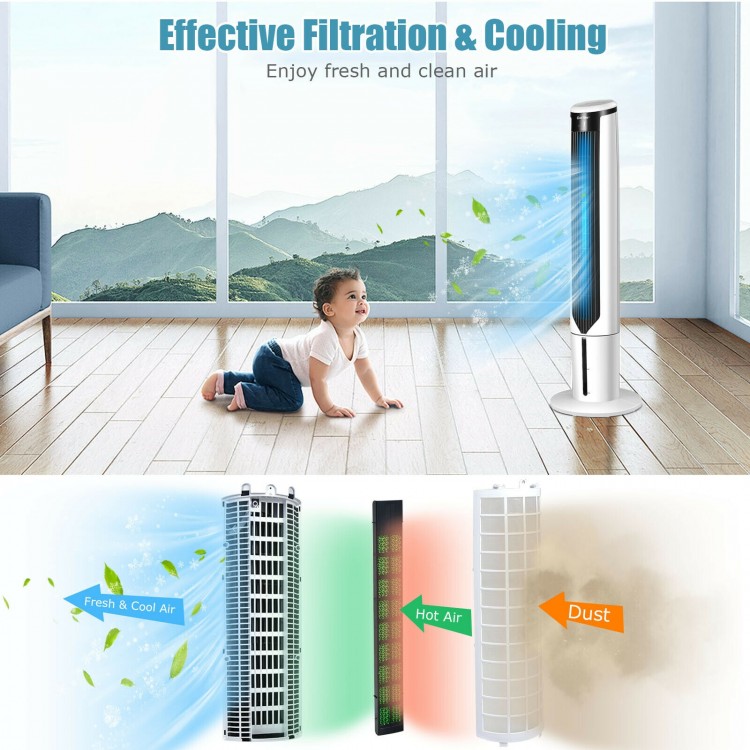 41-inch evaporative air cooler with 3 modes and speeds, featuring a bladeless design for safe, efficient cooling in any.