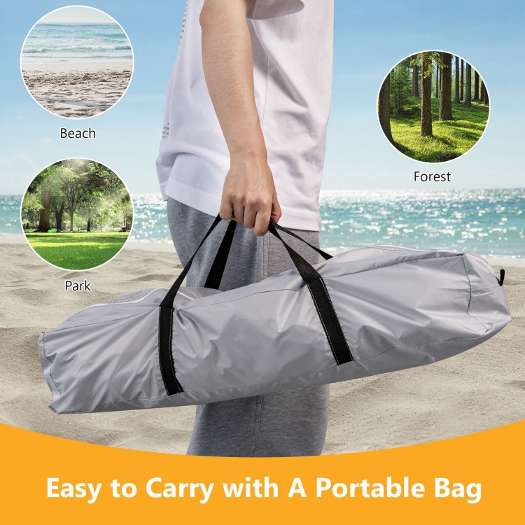 Portable beach sun shade tent with UPF 50+ protection, easy to carry, ideal for outdoor gatherings and family vacations.