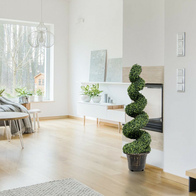 Artificial 4 feet boxwood spiral tree with green leaves, perfect for indoor decoration, lightweight and.