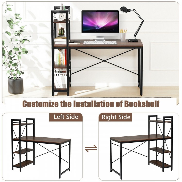 Compact 47.5-inch writing desk with 4-tier shelves, adjustable legs, and sturdy X-shape frame for home or office use.