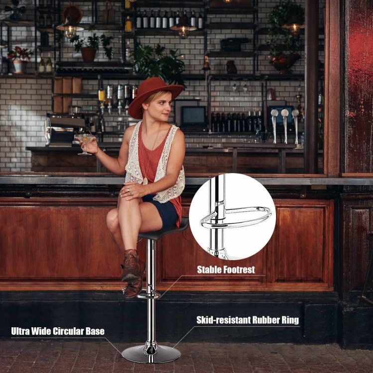 Backless adjustable bar stool in black PU leather with a stable footrest, perfect for gatherings and parties.