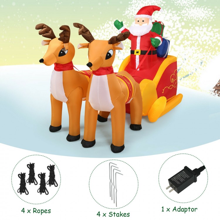Close-up of the 7.5 feet inflatable Santa and double deer, showcasing the cute design and LED lights for festive.