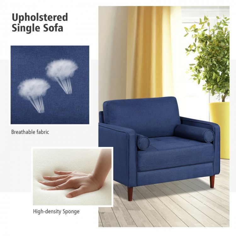 Oversized linen club armchair with rubber wood legs, breathable fabric, and high-density sponge for comfortable seating.