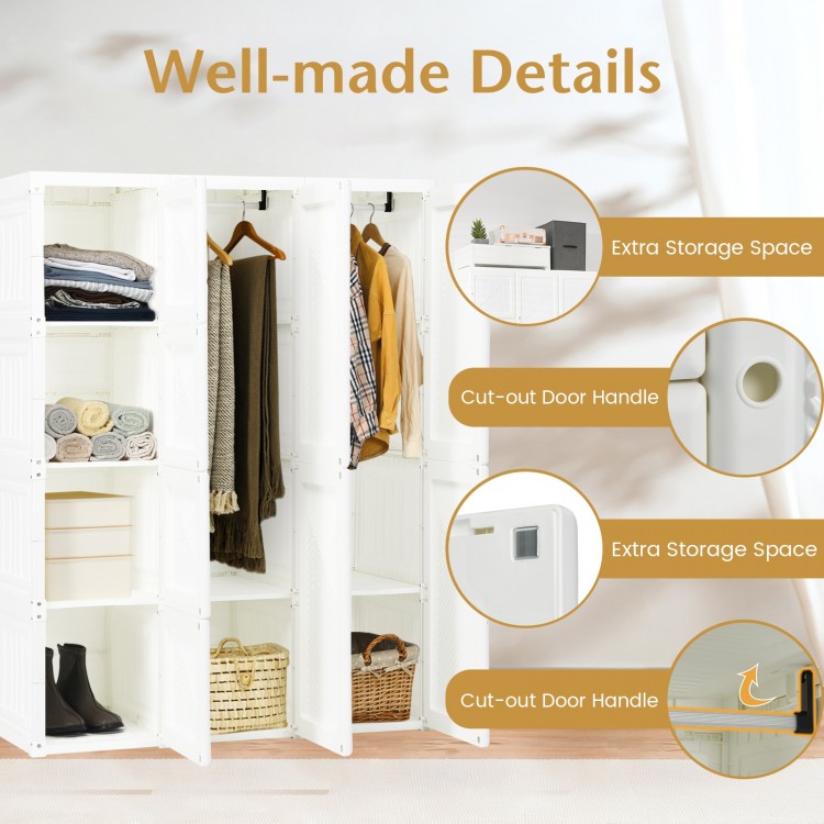 Foldable closet organizer featuring 8 cubby storage, magnet doors, and compact design for versatile home use.