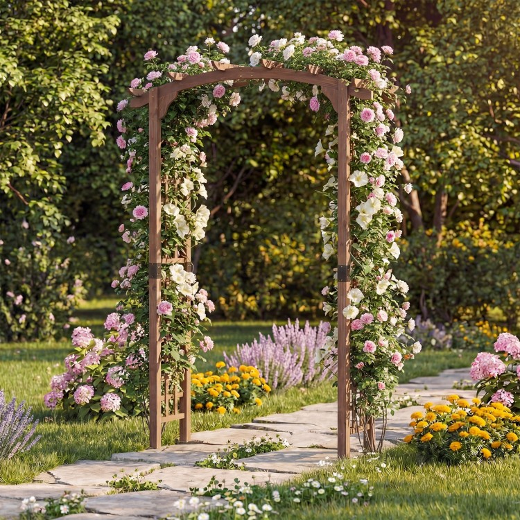 7.5 Ft Garden Arch Wooden Arbor Outdoor Wood Trellis for Climbing Plants - Gallery View 2 of 10