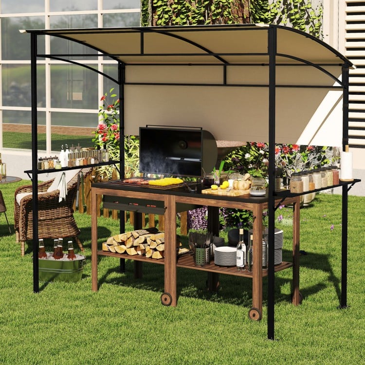 7.8 x 4.4 FT outdoor patio BBQ canopy with additional sidewall, featuring 5 hooks for organizing cooking utensils.