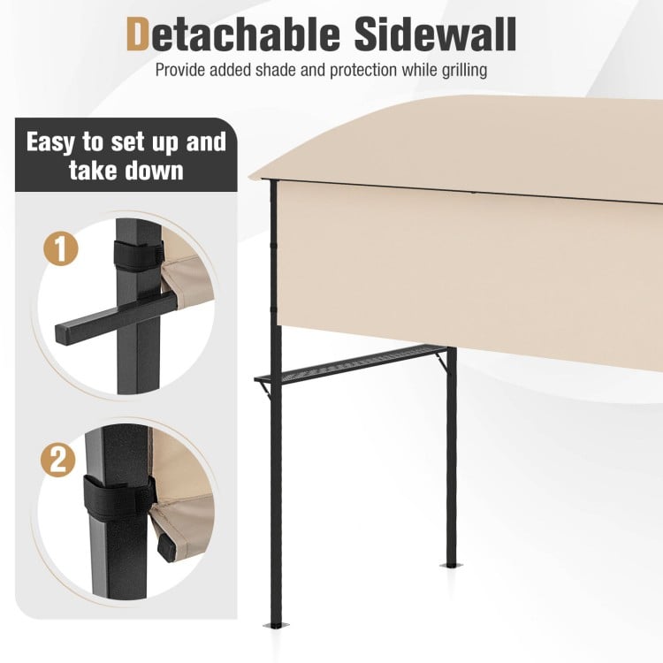 Detachable sidewall of the 7.8 x 4.4 FT outdoor patio BBQ canopy provides sun protection and is easy to set up and take down.