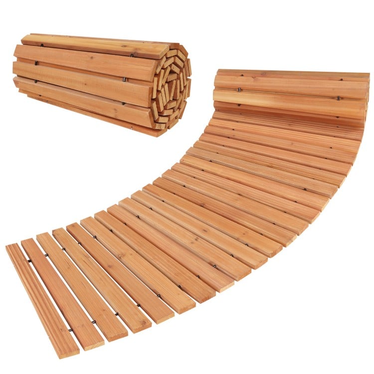 7 FT wooden garden pathway with anti-slip surface, natural fir wood, ideal for patios and outdoor spaces.