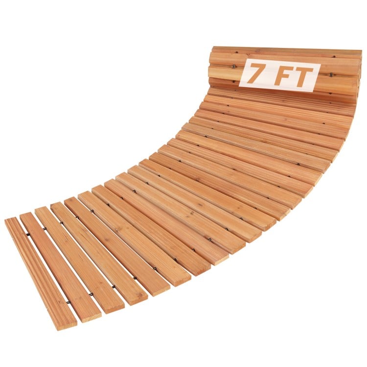 7 FT wooden garden pathway with anti-slip surface, made of natural fir wood, ideal for patios and outdoor spaces.