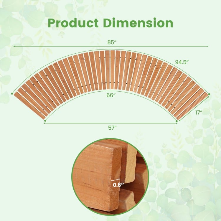 Curved wooden garden pathway measuring 7 FT with a non-slip surface, ideal for outdoor spaces like patios and gardens.