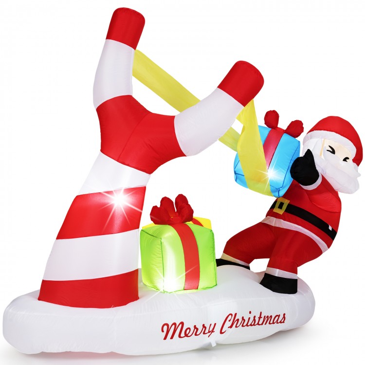 7-foot inflatable Santa with slingshot and LED lights, perfect for outdoor Christmas decorations.
