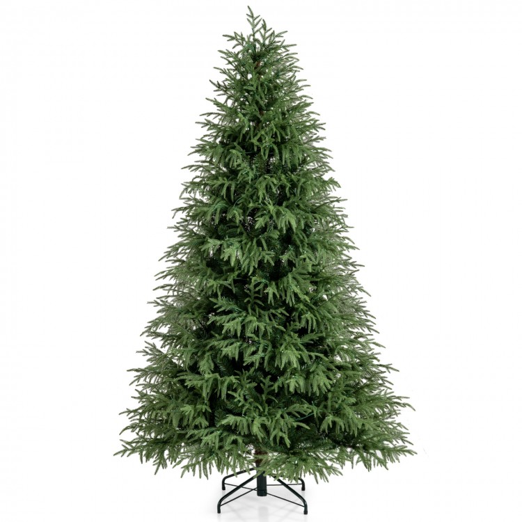 7-foot pre-lit artificial Christmas tree with soft branch tips and 400 warm white LED lights, perfect for festive decor.