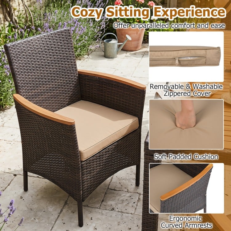 Single chair from the 7-piece patio dining set featuring a soft padded cushion and ergonomic curved armrests for.