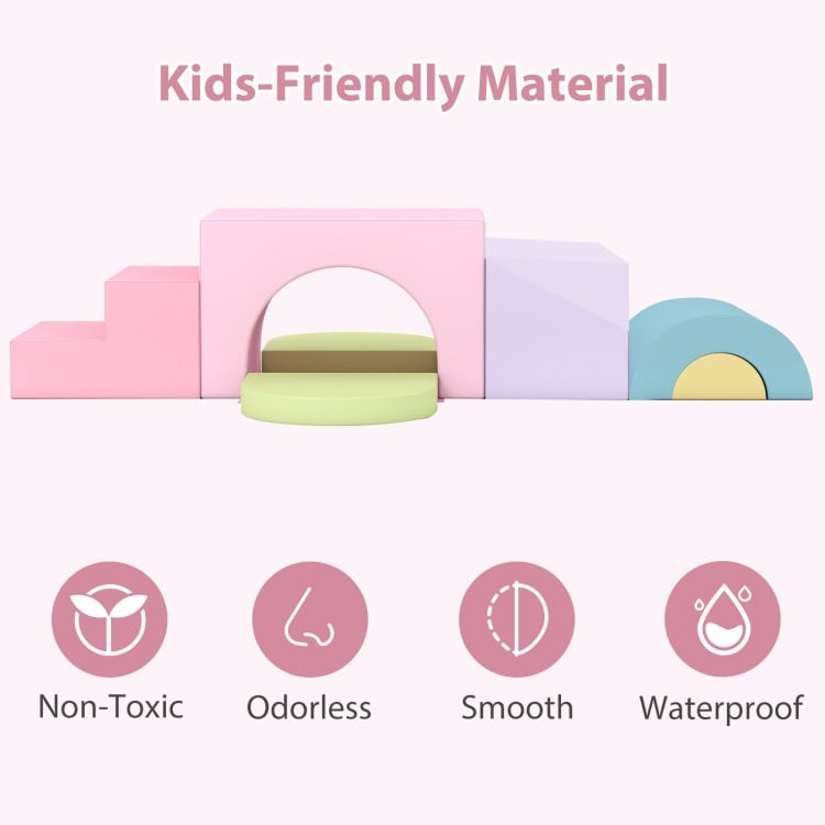 7-piece soft foam toddler climbing blocks set in pink, made of non-toxic PU leather, perfect for active play and.