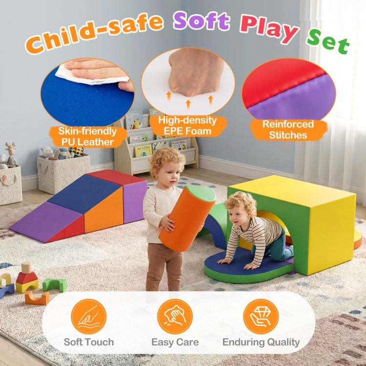 Colorful 7-piece soft foam climbing blocks set made of PU leather, perfect for toddlers aged 1+, for safe play and.