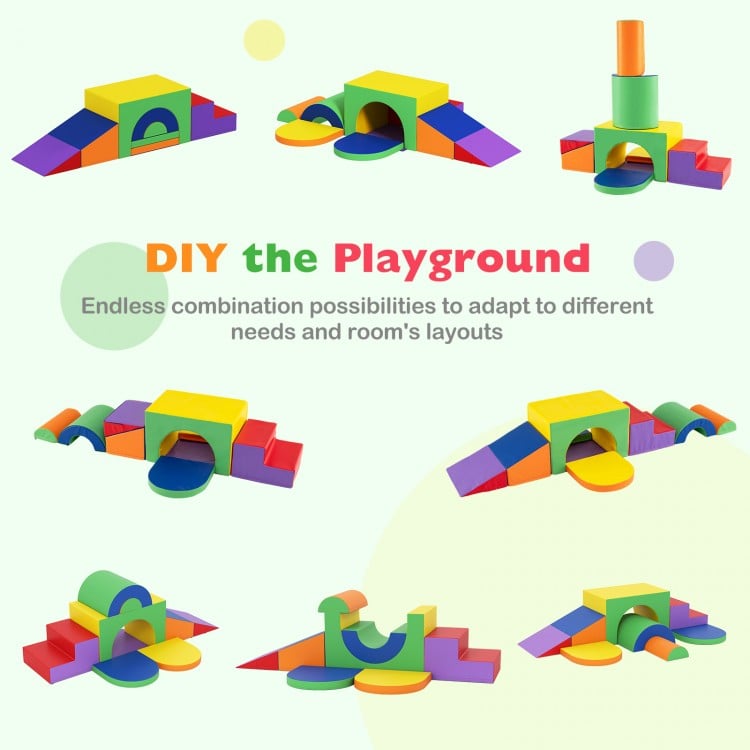 Colorful 7-piece soft foam toddler climbing blocks set in various shapes for active play and creativity development.