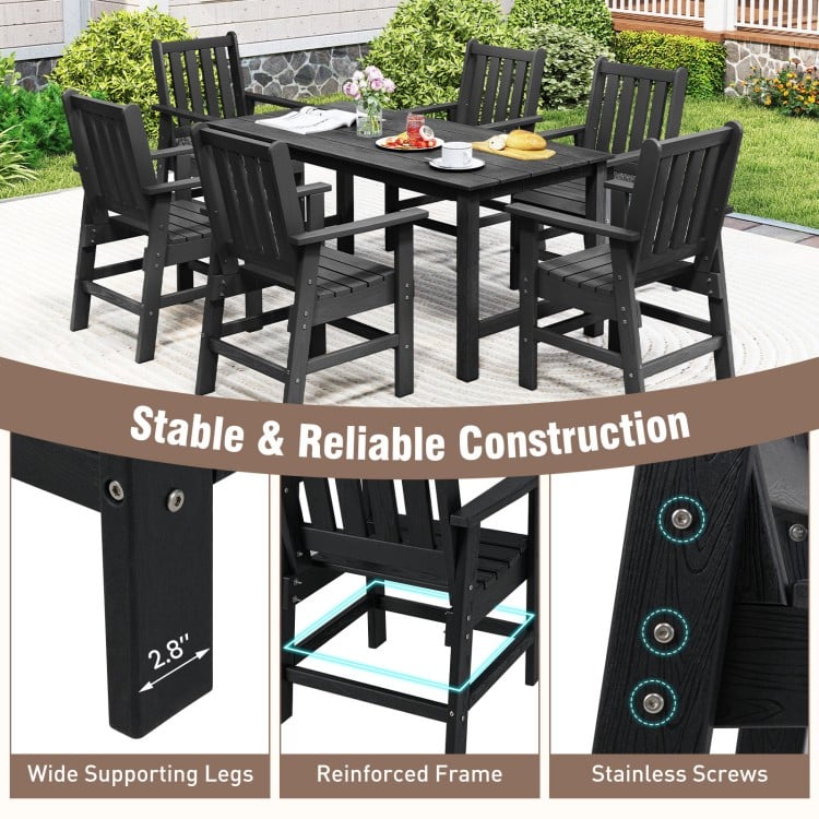 7-piece black patio dining set featuring a large 67” table and comfortable chairs, perfect for outdoor gatherings.