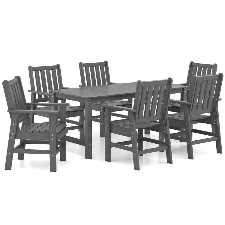7-piece grey patio dining set featuring HDPE weather-resistant table and chairs, ideal for outdoor gatherings.
