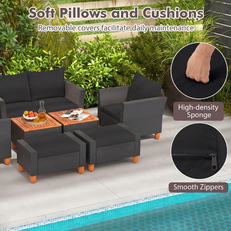 7-piece black patio furniture set featuring soft cushions, removable covers, and a practical side table for outdoor.