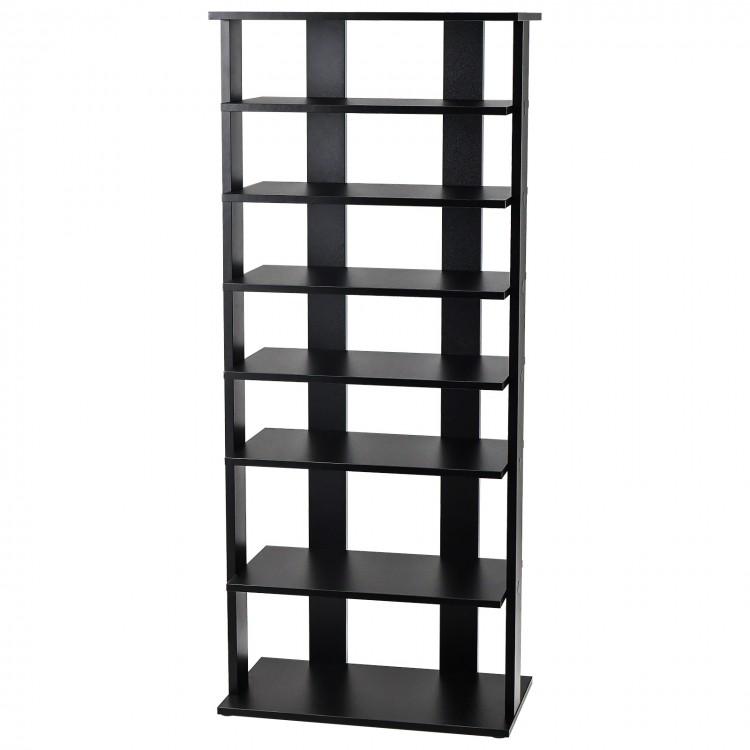 7-tier black shoe rack with sturdy MDF shelves, perfect for organizing shoes or displaying books in any room.