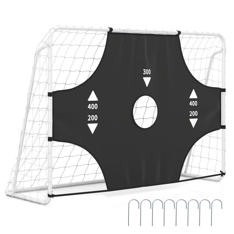 7 ft x 5 ft soccer goal set with removable target cloth for backyard training, featuring five scoring targets for.