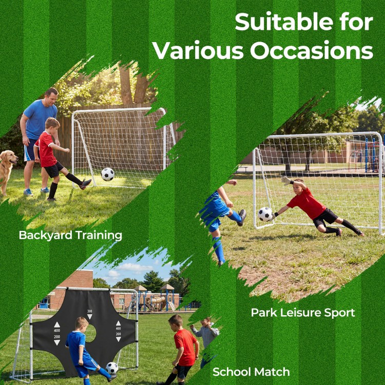 7 ft x 5 ft soccer goal set with removable target cloth, ideal for backyard training and school matches.