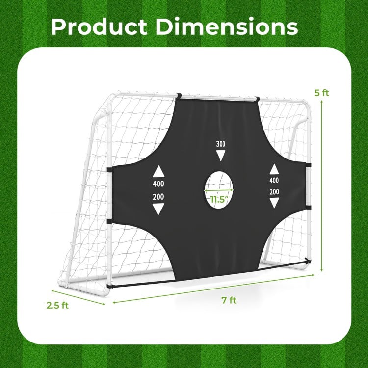 7 ft x 5 ft soccer goal set with removable target cloth for backyard training, featuring 5 scoring targets for accuracy.