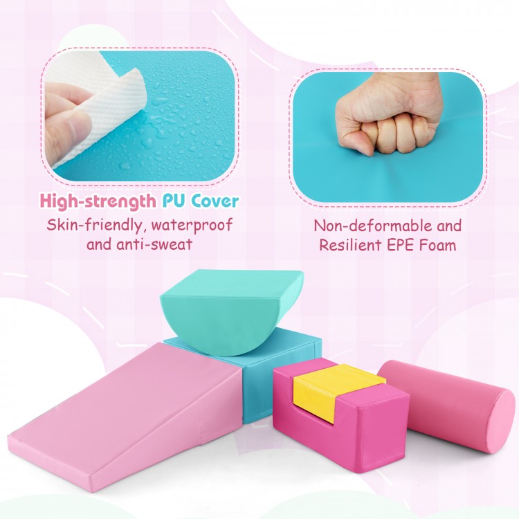 Colorful 6-piece foam blocks with high-strength PU cover for toddlers' indoor playground, featuring non-deformable EPE.