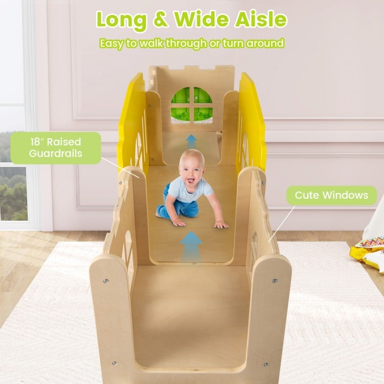 Toddler slide set with long aisle, raised guardrails, and cute windows, perfect for indoor and outdoor play.