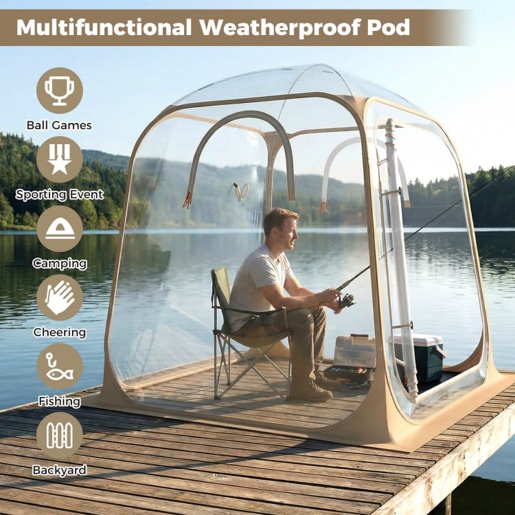 Clear bubble tent with sealed floor, 7x7 FT, ideal for camping and backyard use, featuring strong fiberglass rods.