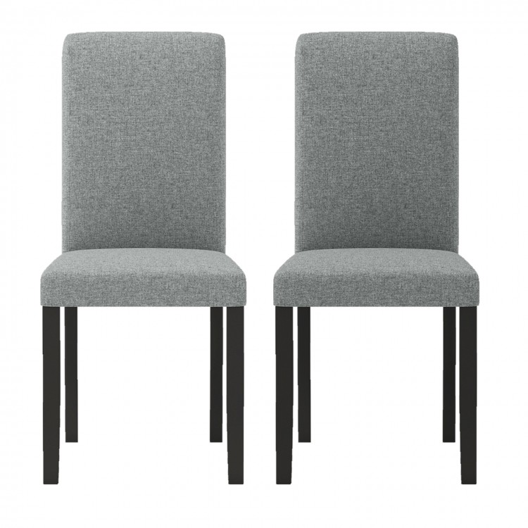 Set of 2 gray dining chairs with rubber wood legs, featuring thick cushions and high backrests for comfort and support.
