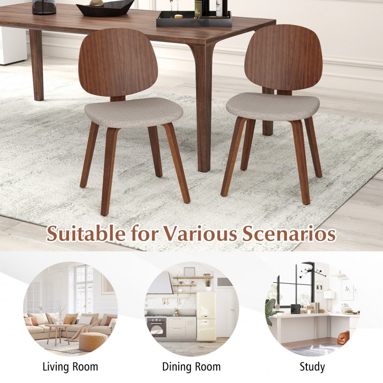 Wooden dining chair set of 2 with padded seats and bentwood frame in walnut, perfect for dining rooms and home offices.
