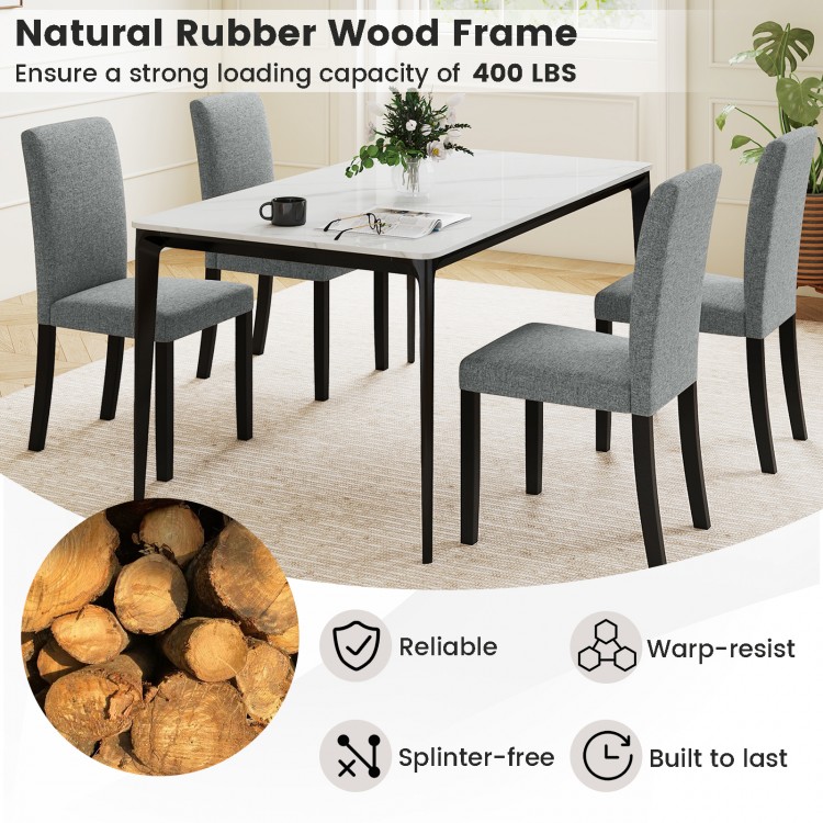 Mid-century modern dining chair set with gray polyester fabric and reliable rubber wood legs, ideal for dining areas.