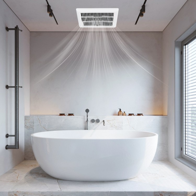 Sleek 80 CFM bathroom exhaust fan with metal housing, designed for efficient ventilation in spaces up to 90 sq. ft.