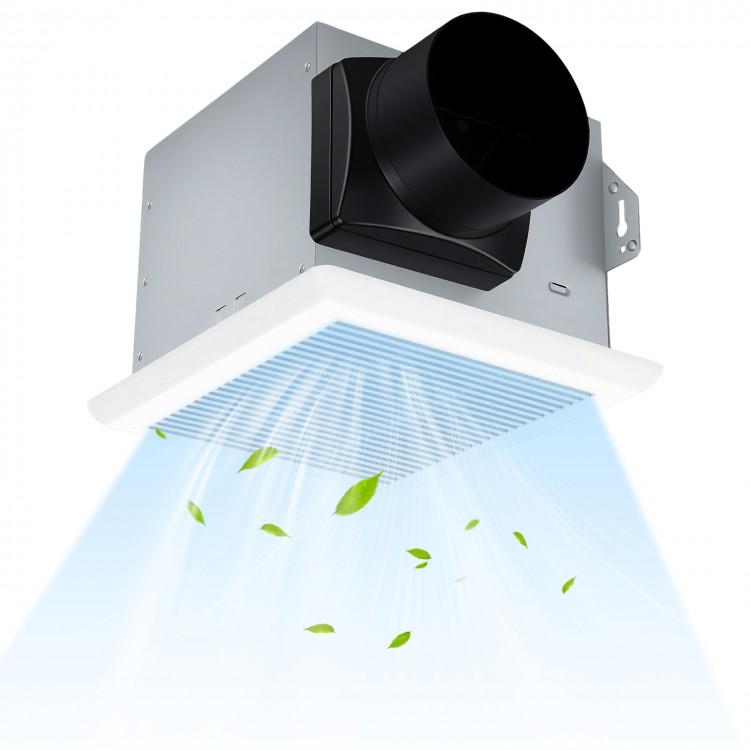 Bathroom exhaust fan with metal housing, 80 CFM airflow, designed for quiet operation and efficient ventilation.