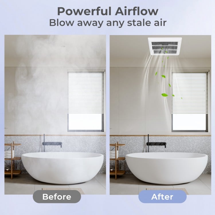 Bathroom exhaust fan showcasing powerful airflow, 80 CFM capacity, and metal housing for effective ventilation.