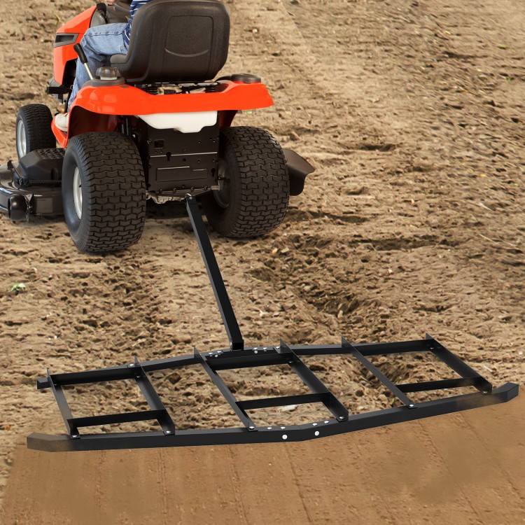84-inch wide driveway drag tow behind landscape leveling rake for gardens and farms, made from reinforced powder-coated.