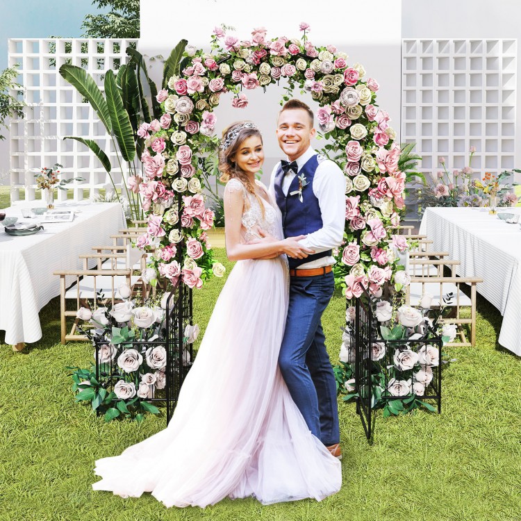Garden arbor with lockable gate and side planters, featuring an arched top, perfect for weddings and outdoor decor.