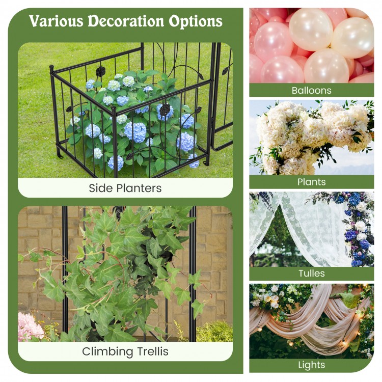 Climbing trellis of the 87-inch garden arbor with side planters, perfect for supporting decorative plants and flowers.