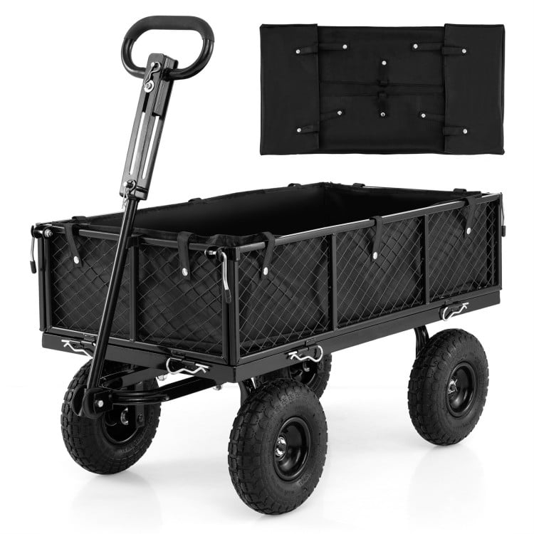 Utility wagon with removable Oxford cloth liner, heavy-duty frame, and 10" inflatable wheels for versatile outdoor use.
