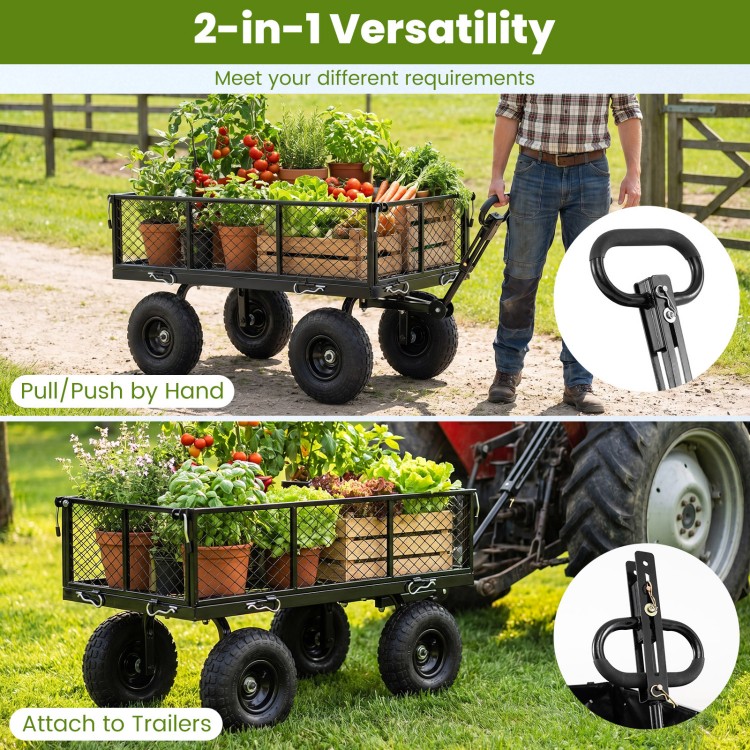 Utility wagon with removable mesh sides, 10" inflatable wheels, and a premium Oxford cloth liner for versatile use.
