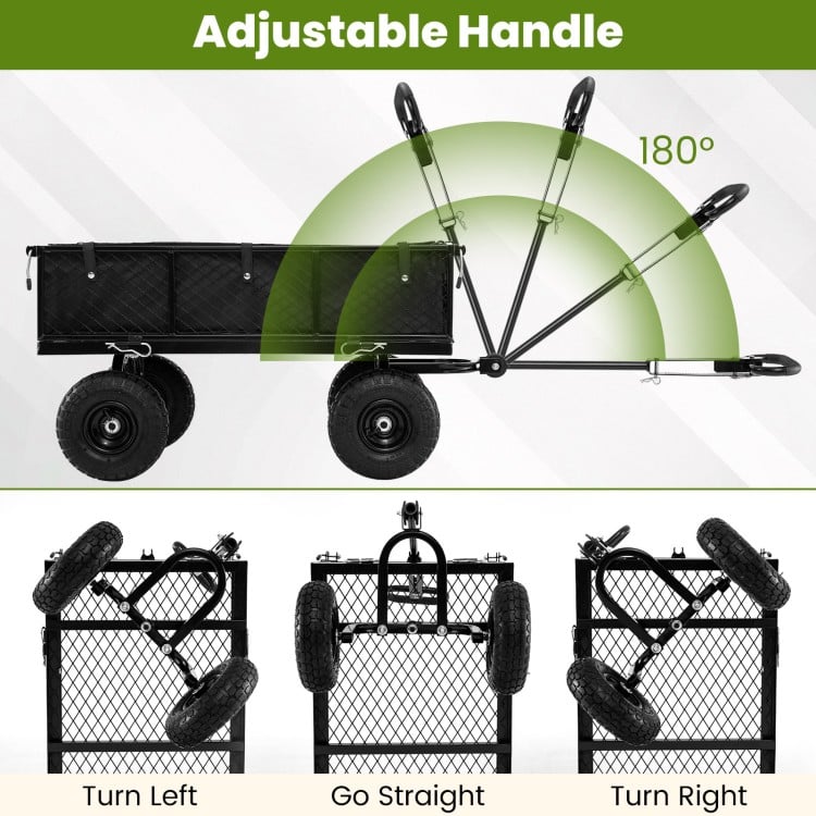 Adjustable 180° handle of the 880 lbs utility wagon with removable Oxford cloth liner for versatile outdoor use.