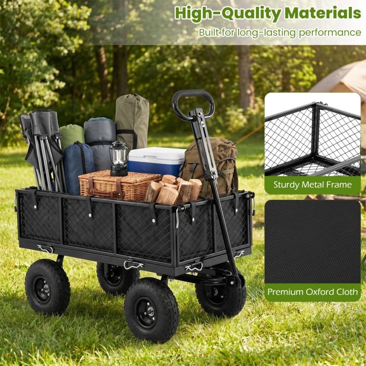 Utility wagon with removable Oxford cloth liner, sturdy metal frame, and 10" wheels for versatile outdoor use.