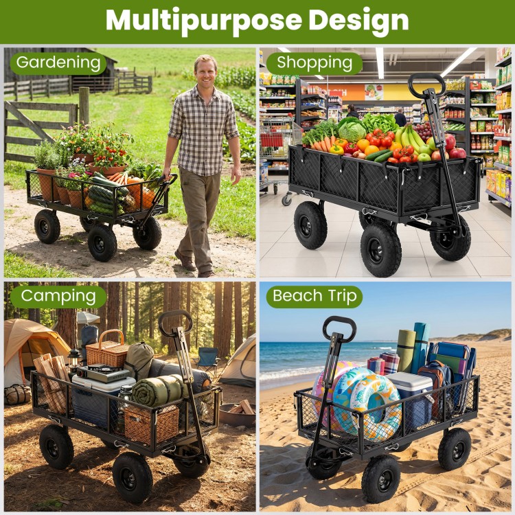 Utility wagon with removable Oxford cloth liner, perfect for gardening, shopping, camping, or beach trips.