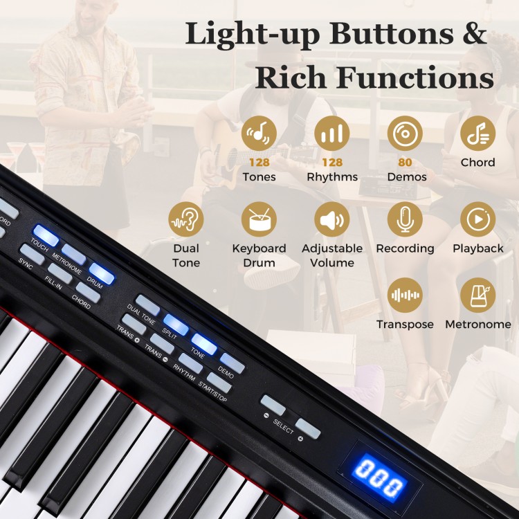 88-key electric piano keyboard with light-up buttons, 128 tones, and adjustable stand for easy music learning and.