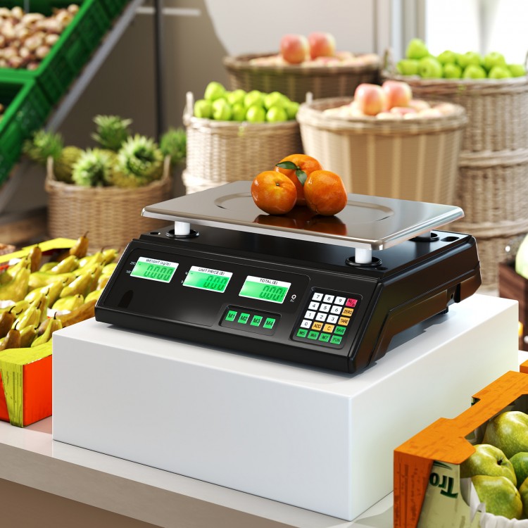 Digital commercial food scale with 88 lb capacity, dual LCD displays, and removable stainless steel platform for easy.