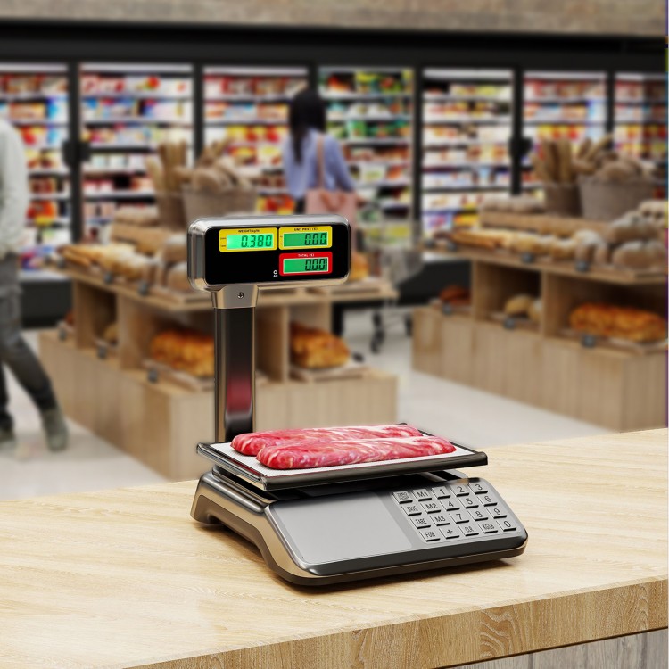Digital commercial food scale with dual LCD display, 88 lb capacity, stainless steel platform for precise measurements.