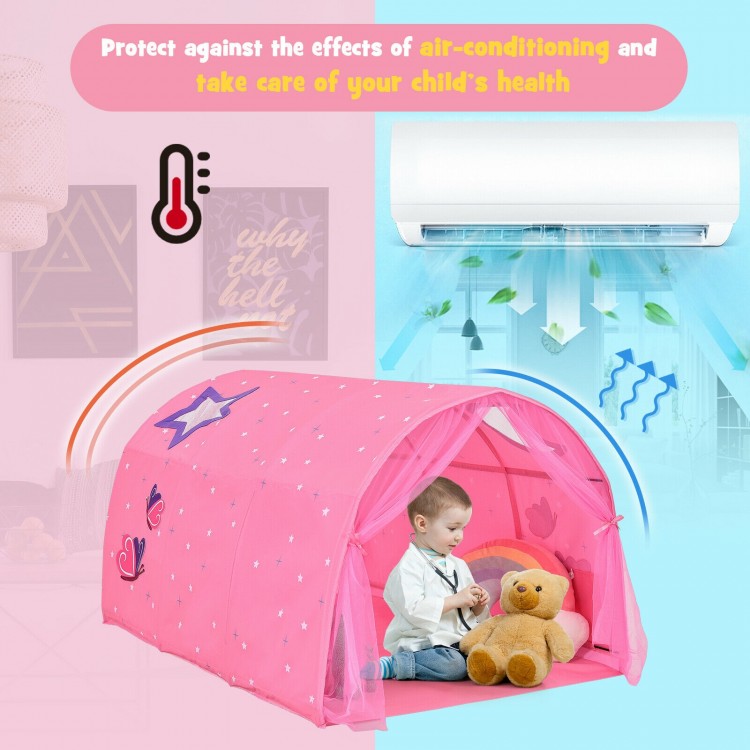 Kids Galaxy Starry Sky Dream portable play tent in pink with mesh windows and storage pockets for indoor fun.