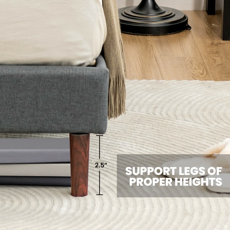 Upholstered bed frame with adjustable headboard, featuring 2.5" support legs for easy under-bed storage.