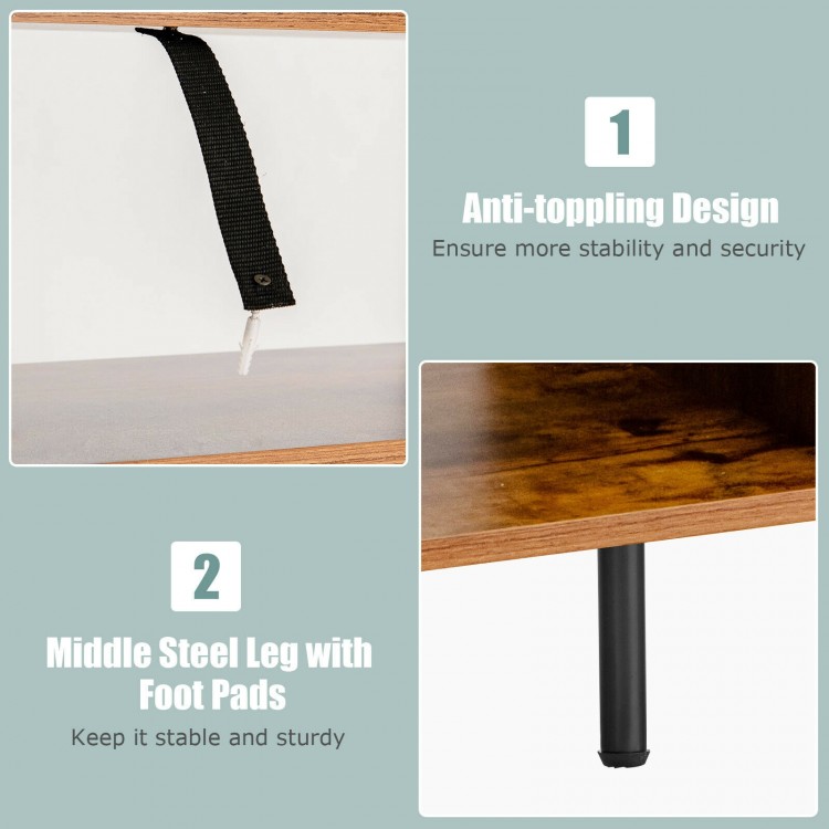 Freestanding kitchen baker's rack in rustic brown with anti-toppling design and middle steel leg for stability and.